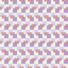 A seamless purple checkered pattern and sweet light pink ribbon are perfect for children's wallpapers and decorative purposes, banners, and backgrounds.