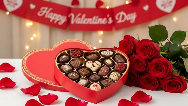 Heart-shaped box of chocolates for valentine's day - Powered by Adobe