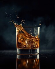 Whiskey splash in glass
