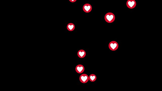 Red neon valentine heart background with neon hearts flying, colorful hearts flying background seamless loop, romantic love motion, heart emoji animation with alpha channel included