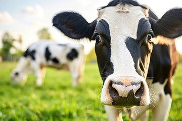 Spring Farm Animals: Cows grazing on fresh green grass in open pasture. --chaos 50 --ar 3:2 --profile 1l3n7zg --stylize 150 --v 6 Job ID: d98f8f04-90b1-4486-9897-939d3179a9bb