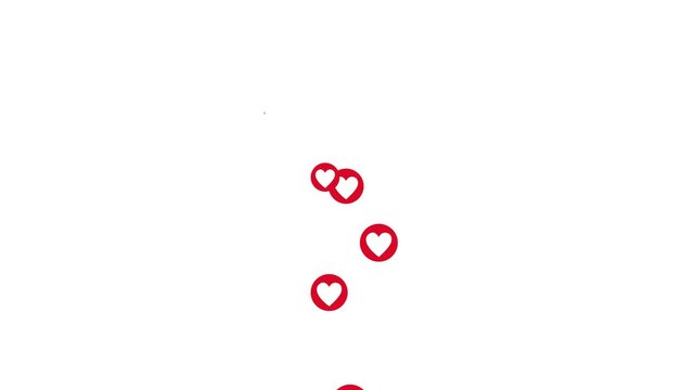 Falling red hearts animation overlay isolated, heart emoji animation, valentine&rsquo;s day romantic love video, colorful hearts flying motion background 4k