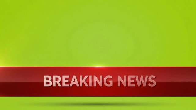 Red breaking news banner with white text lower third isolated on green screen for tv broadcast media reporting news ticker