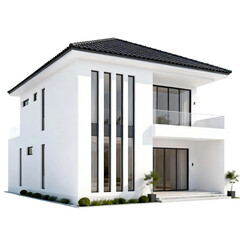 Modern luxury minimalist house exterior 3D render for real estate design, contemporary residential architecture, premium property visualization isolated on transparent background