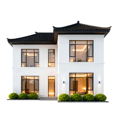 Modern luxury minimalist house exterior 3D render for real estate design, contemporary residential architecture, premium property visualization isolated on transparent background