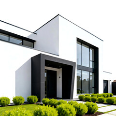 Modern luxury minimalist house exterior 3D render for real estate design, contemporary residential architecture, premium property visualization isolated on transparent background