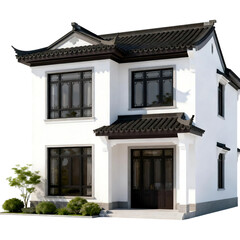 Modern luxury minimalist house exterior 3D render for real estate design, contemporary residential architecture, premium property visualization isolated on transparent background