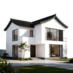 Modern luxury minimalist house exterior 3D render for real estate design, contemporary residential architecture, premium property visualization isolated on transparent background