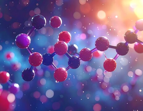 Colorful 3D molecular structure with spheres and connecting lines - Powered by Adobe
