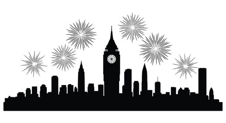 A stunning black and white depiction of london s skyline with fireworks a striking silhouette © Pvect02