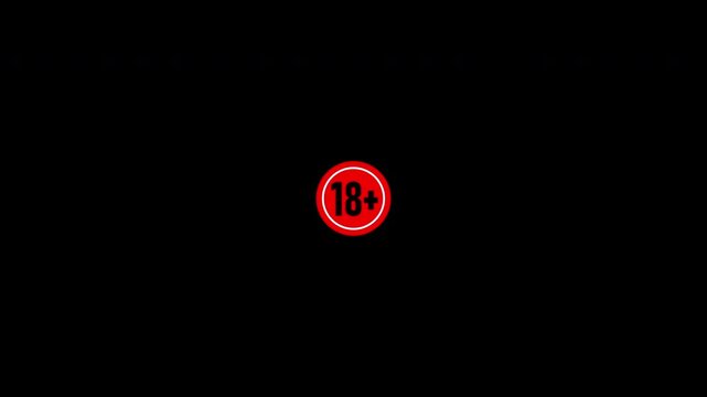 Animation of 18 plus icon sign loop on black background Video 4k