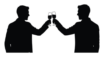 Two men celebrating with wine glasses in a striking black and white silhouette © Pvect02