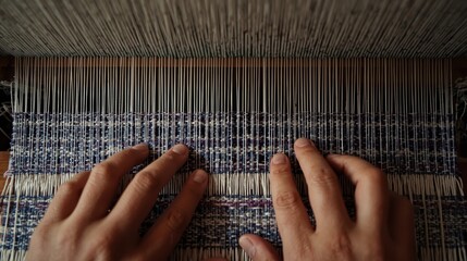 Hands crafting traditional textile on loom