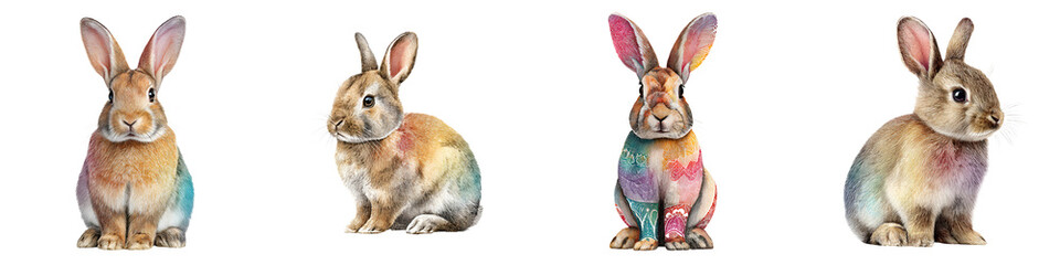 Fototapeta premium Set of Watercolor Easter Rabbits on White Background