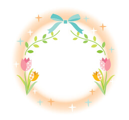 チューリップとリボンの春のフレーム