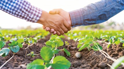 Agricultural Business Handshake in Green Field - Partnership, Sustainable Farming, and Growth Concept