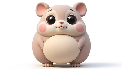 Fototapeta premium Adorable 3D hamster character with a round body, big eyes, and pastel colors. Kawaii animal illustration for children’s media, stickers, mascots, branding visuals, and digital content. AI-generated.