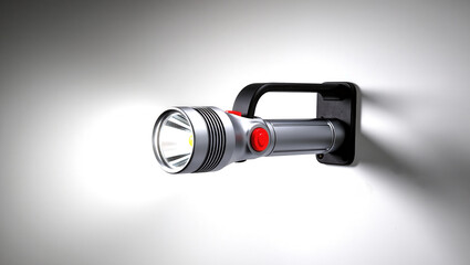 Flashlight mounted on wall shining bright light for emergency drill preparedness and safety awareness in dark environment