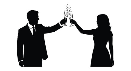 A celebratory couple toasting with champagne glasses a romantic and joyful moment silhouette