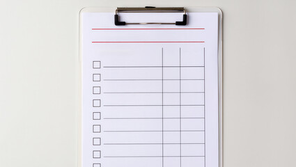 Checklist on clipboard for emergency drill preparation and organization with empty boxes and lines for notes and tasks