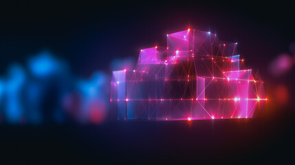 An artistic digital depiction of a futuristic city glows vibrantly against a blurred background, highlighting its technological sophistication.