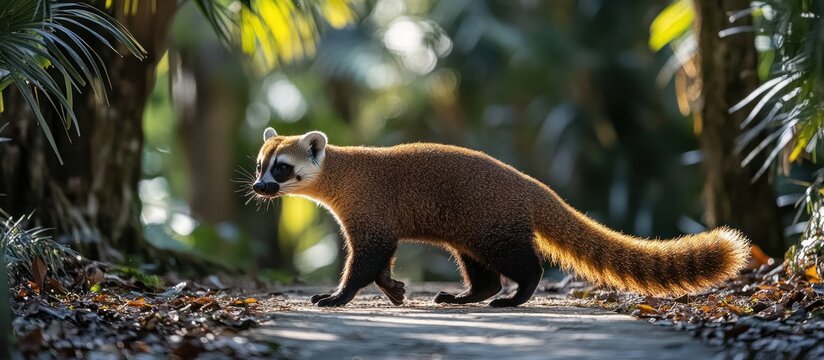 Ringtail Cat Walking Jungle Path, Sunlight