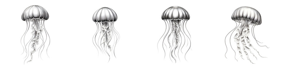 Fototapeta premium Set of Jellyfish Illustrations on White Background