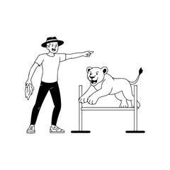 Lion Tamer Training a Jumping Lion