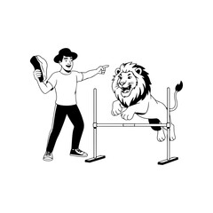 Lion Tamer Training a Jumping Lion