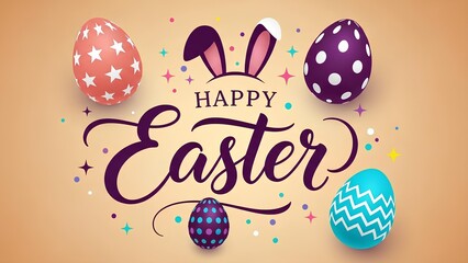 Celebrating Easter with colorful eggs and bunny ears in a festive spring scene