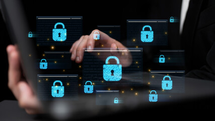 Concept of cybersecurity and a secure network. Multiple layers of data encryption and firewall protection in browsers ensure online privacy and safety from cyber threats. Fermion