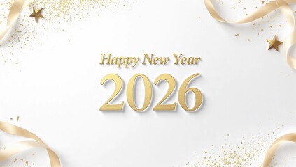 Happy New Year 2026 Elegant White and Gold Luxury Celebration Background
