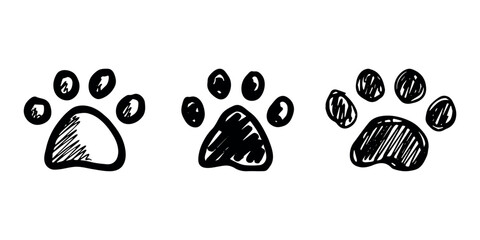 Set of hand drawn cute cat's paw Cat, dog, animal footprint in doodle style Single element for print, web, design, decor, greeting cards, children's prints © Daria Shane