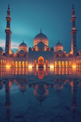 Illuminated mosque at dusk