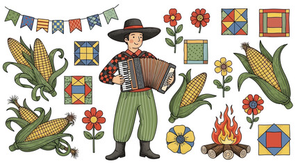 Man playing accordion at a traditional Brazilian June Festival celebration.