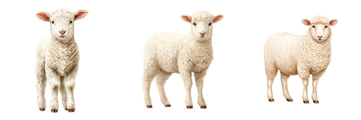 Cute Lambs Set, Watercolor Illustration Isolated on White