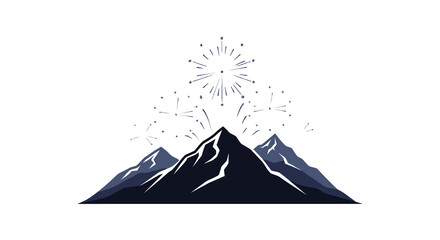 Majestic mountain range illuminated by vibrant fireworks display against a dark dramatic sky silhouette