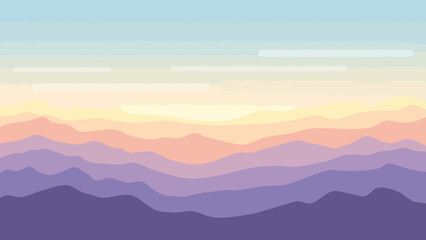 Obraz premium Serene Mountain Range Silhouette at Sunset with Pastel Hues.