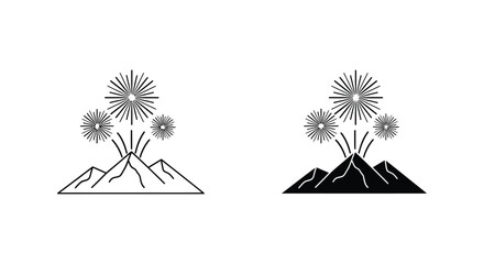 A striking depiction of mountains with firework displays presented as a bold silhouette © Pvect02