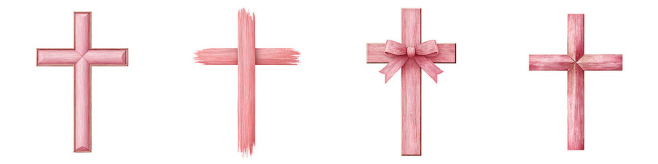 Pink Cross Set - Religious Symbol with Watercolor Texture