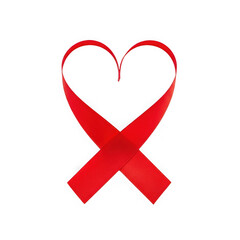 Red ribbon heart icon isolated on transparent background