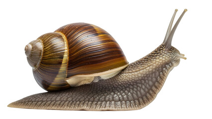 Brown garden snail isolated on transparent background