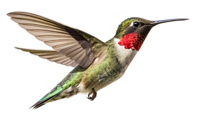 Naklejka premium Realistic Ruby-throated Hummingbird Illustration - Vibrant Flying Bird Art 