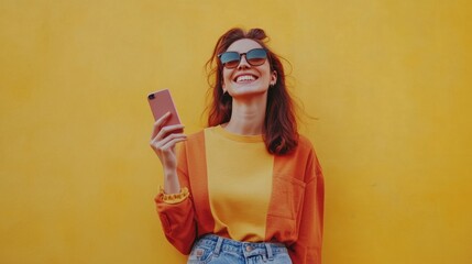 Happy Woman Using Smartphone Outdoors.