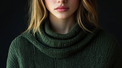 Woman in Green Knit Sweater.