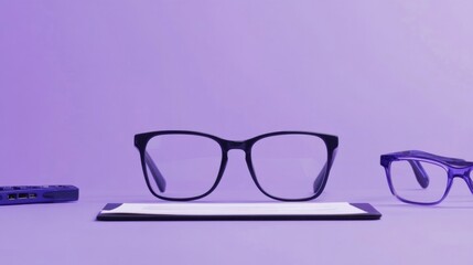 Stylish Eyeglasses  Reading Glasses on Purple.