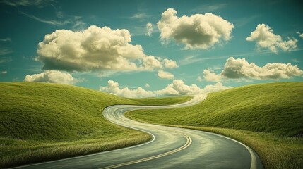 Winding Road Through Rolling Hills.