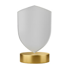 3D Rendered Clear Shield on Golden Base