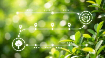 Net Zero Roadmap Through Forest with Sustainability Icons and Circular Path Graphic