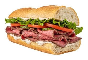 Delicious roast beef sandwich deli food isolated on transparent background